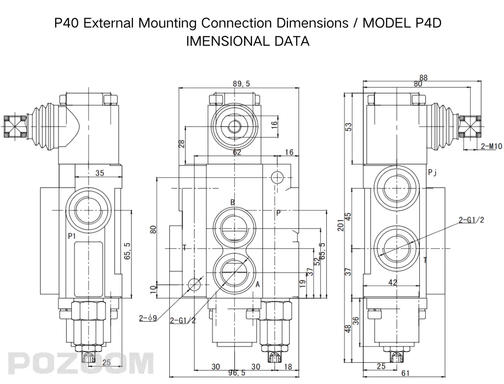 P40 External Mounting Connection Dimensions MODEL P4D IMENSIONAL DATA