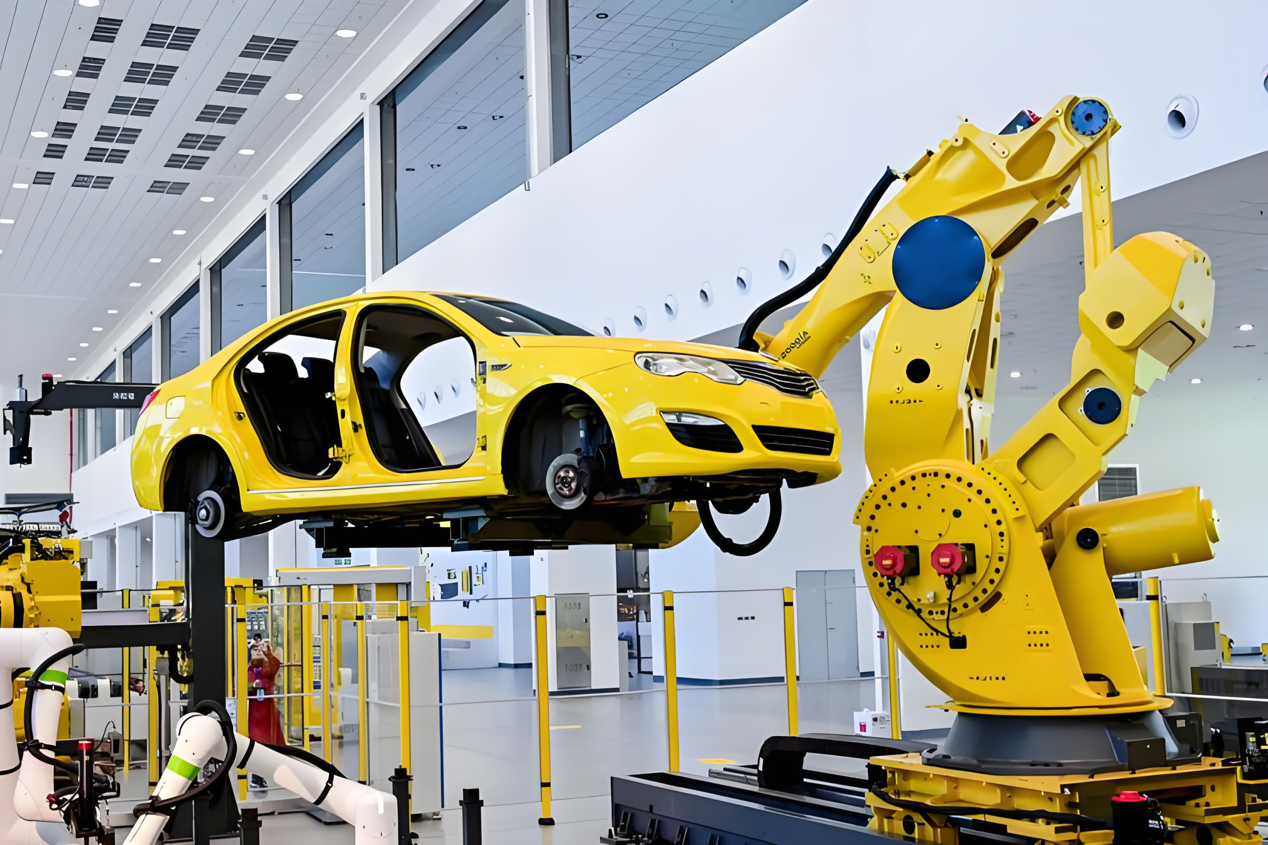 Industrial manufacturing facility with hydraulic systems monitored by pressure gauges