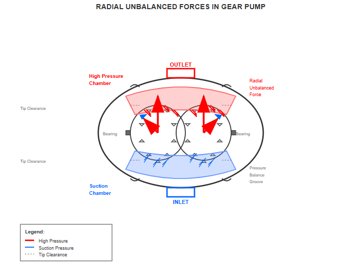 Diagram showing radial forces in gear pumps