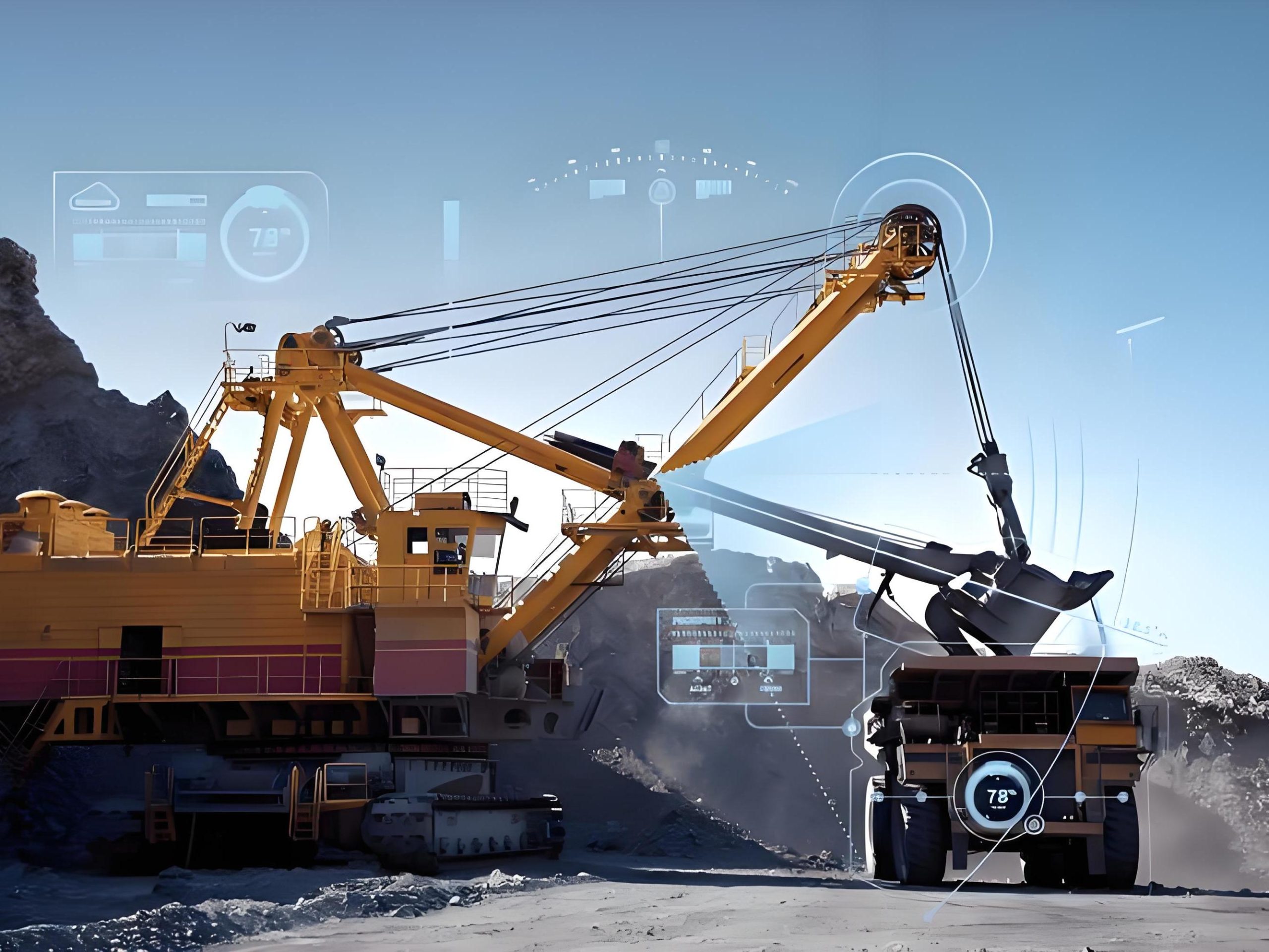 Construction equipment like excavators and bulldozers