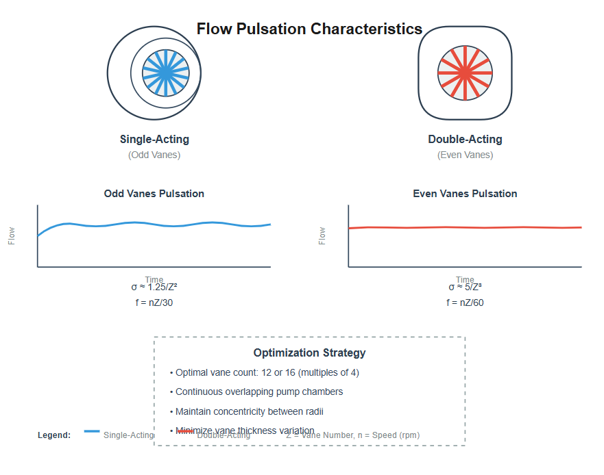 Graph showing flow pulsation patterns in different vane pump designs