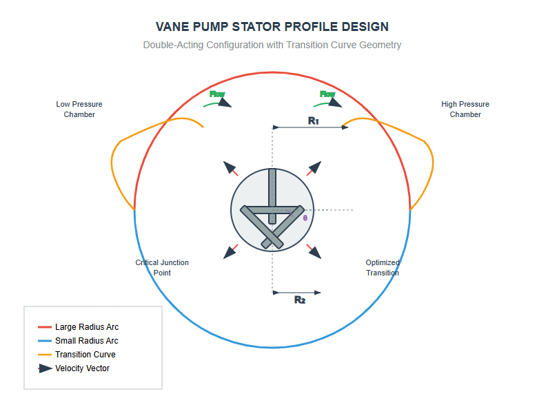 Comparison of different stator profile designs showing transition curves