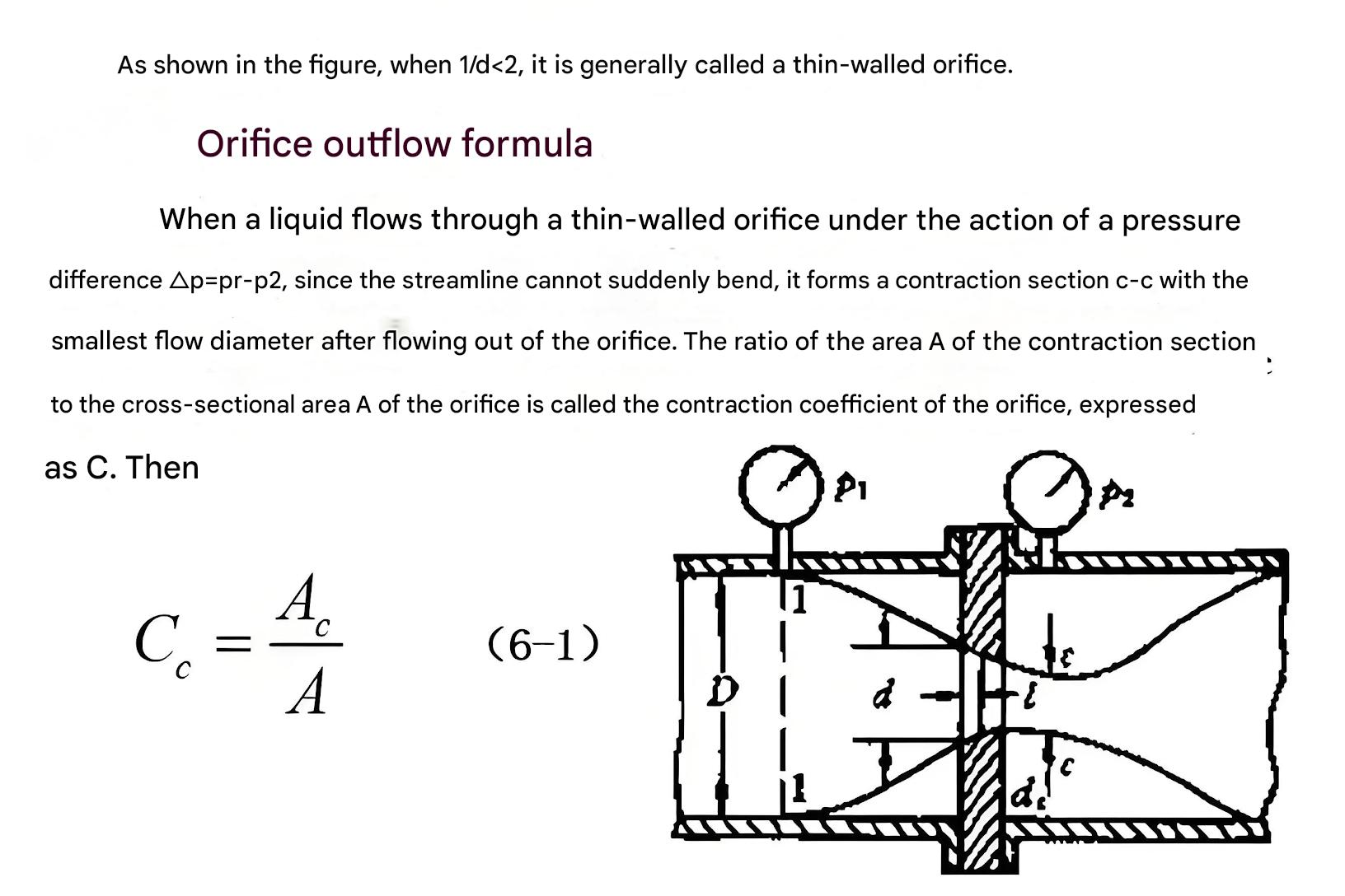 Flow visualization through an orifice showing pressure differential and flow contraction