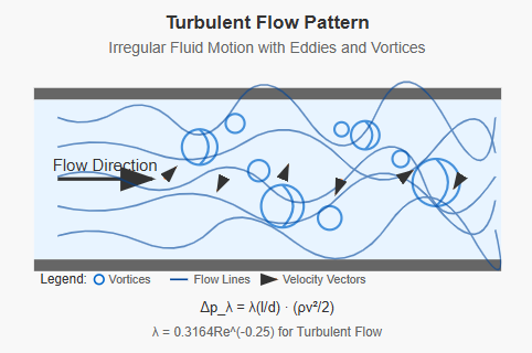 Turbulent flow in a pipe showing irregular fluid motion
