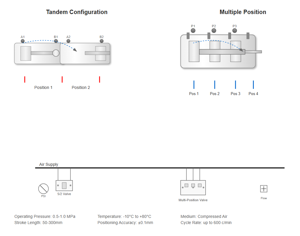 Multiple position hydraulic cylinder