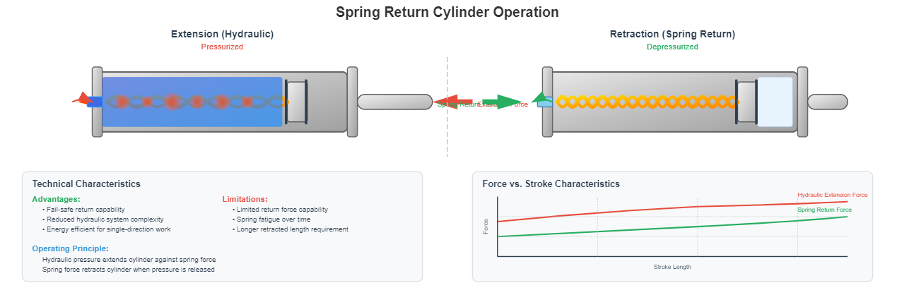 Spring return cylinder in extended position
