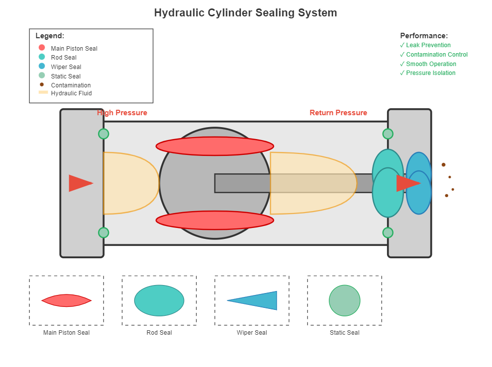 Hydraulic cylinder sealing system components