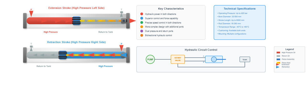 Double-acting hydraulic cylinder diagram