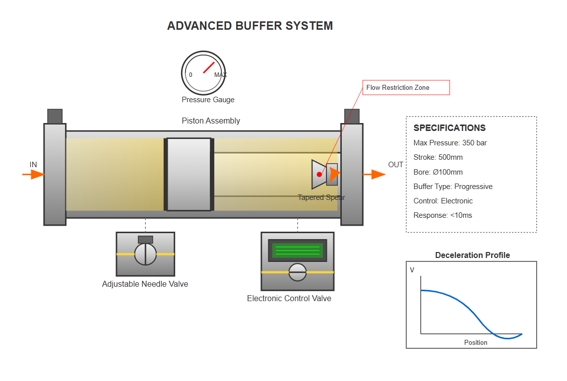 Hydraulic cylinder cushioning system diagram