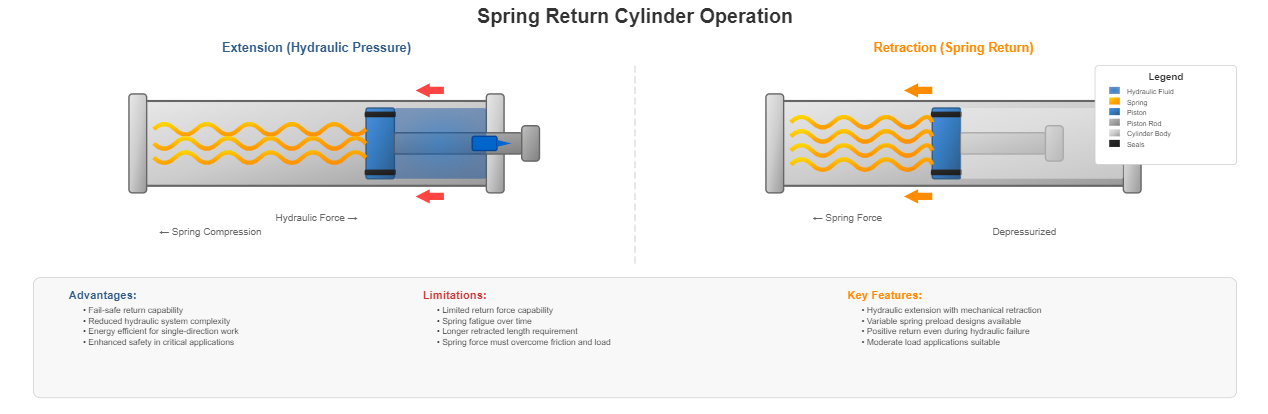 Spring return cylinder in retracted position