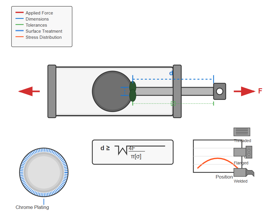 Piston rod showing dimensions and surface finish details