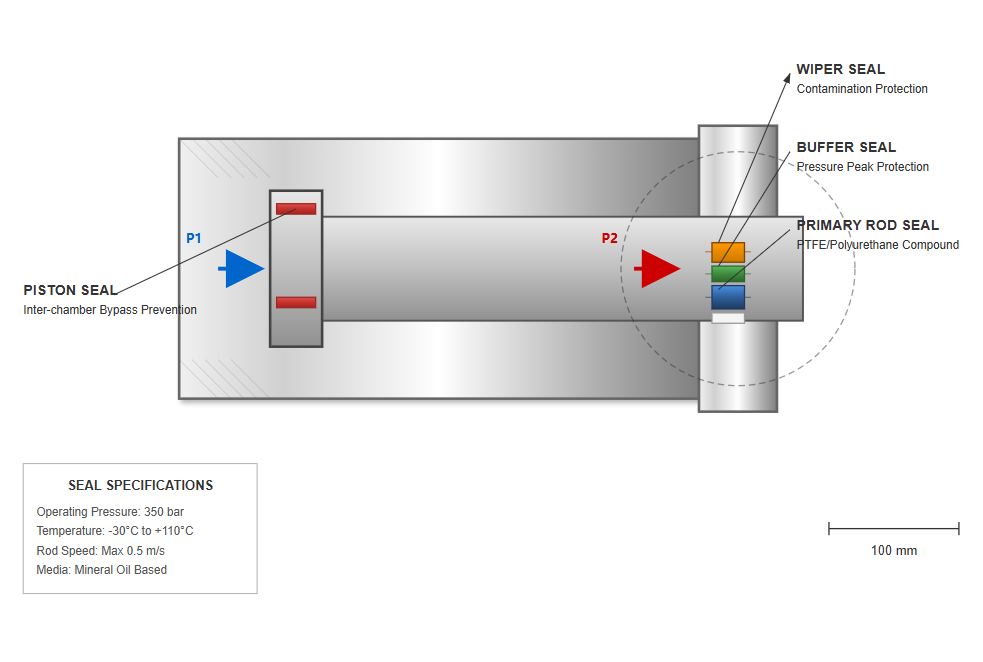 Hydraulic cylinder seal configuration