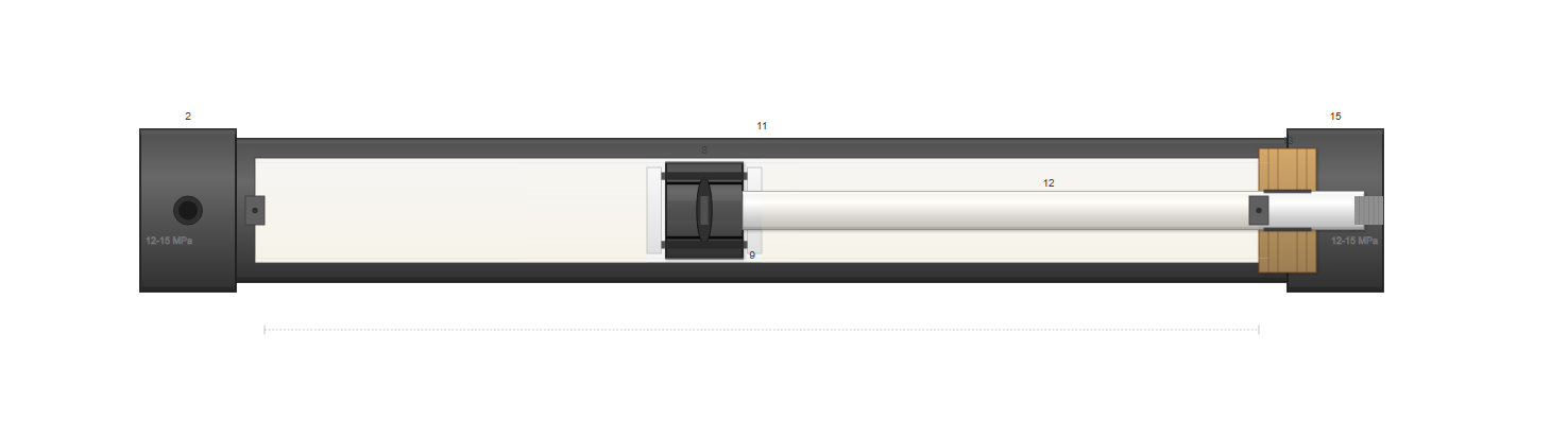 Hydraulic cylinder component diagram with labeled parts
