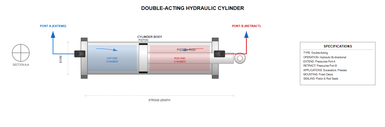 Double-acting hydraulic cylinder diagram