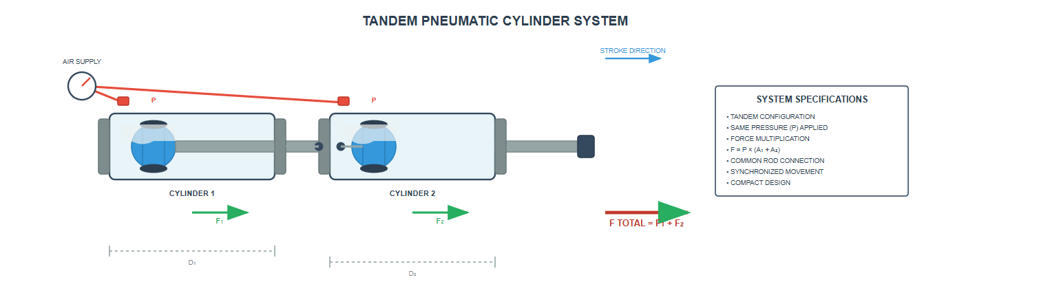 Tandem hydraulic cylinders arrangement