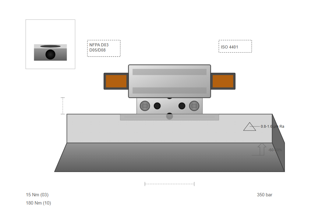 Hydraulic control valve mounted on subplate with standardized bolt pattern
