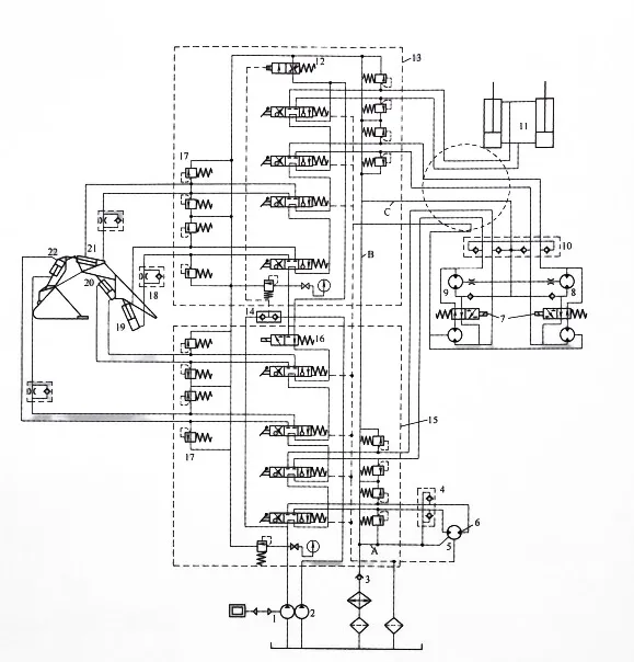Hydraulic system diagram of WY-100 fully hydraulic excavator