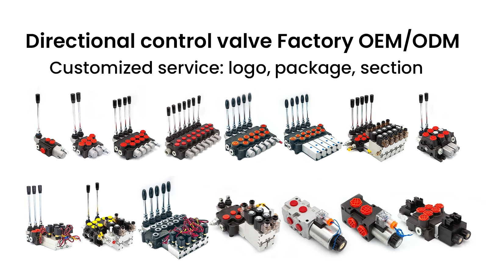 Custom-built monoblock directional control valve with multiple spools, lever handles, and integrated relief valve ready for installation on mobile hydraulic equipment